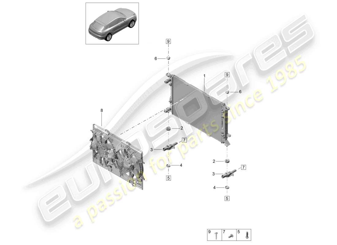 porsche 2021 (macan) kühlmittelkühlsystem kühler für kühlmittel teilediagramm