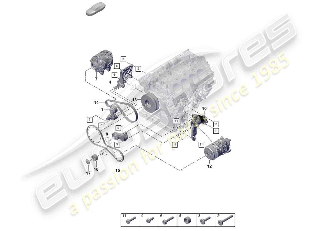 porsche 2025 (cayenne e3 pa) poly-v-riemen riemenspanner dämpfer teilediagramm