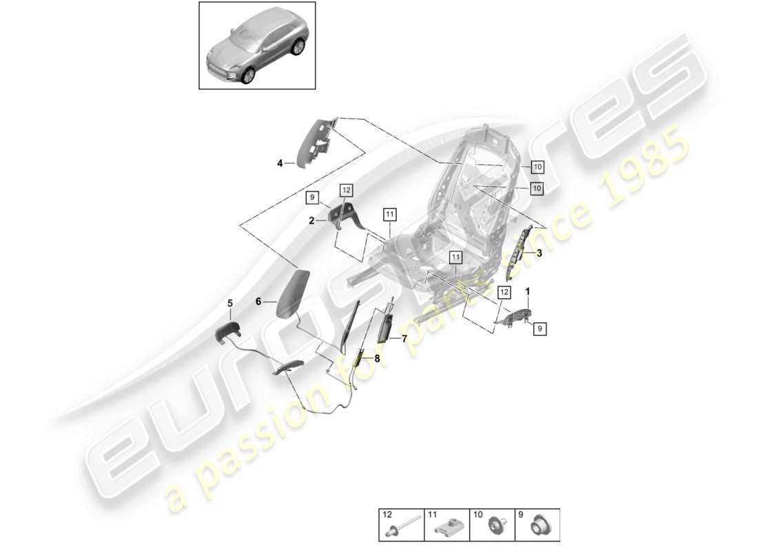 porsche 2021 (macan) pneumatische komponenten für sitz sportsitz teilediagramm