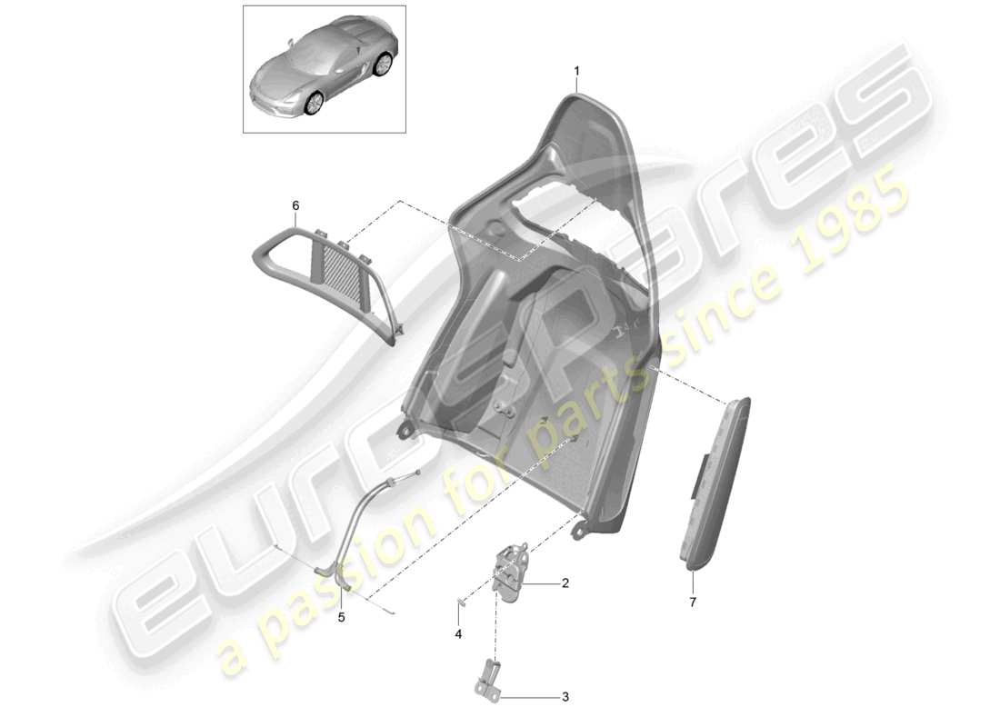 porsche 2023 (718 boxster spyder) rückenlehnenschale schalensitz klappzubehör teilediagramm