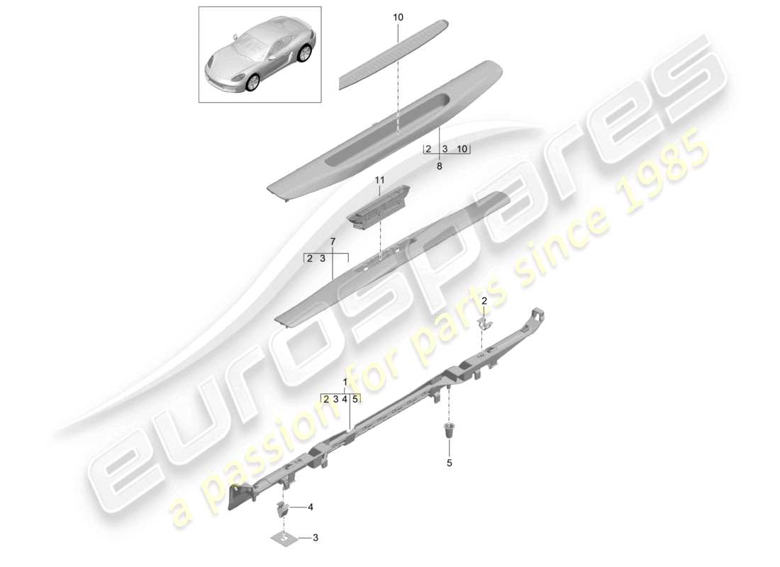 porsche 2026 (718 cayman) zierleiste innenschweller teilediagramm