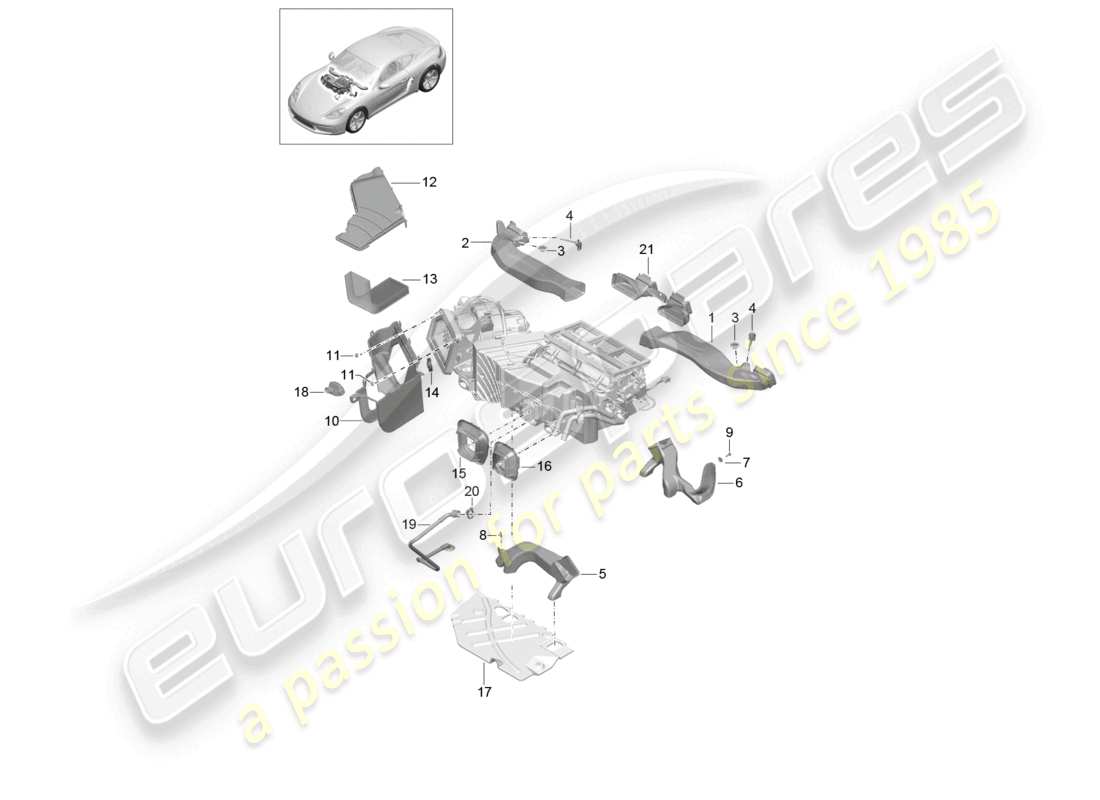 porsche 2021 (718 cayman) luftführer teilediagramm