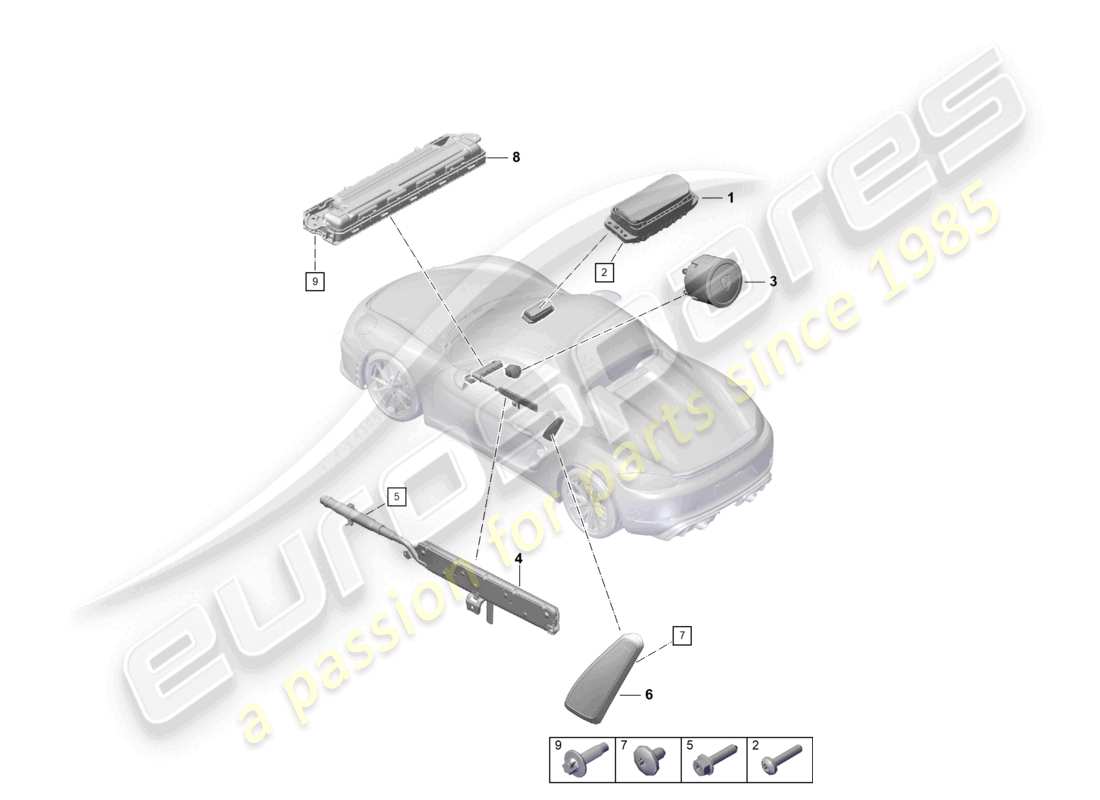 porsche 2023 (718 boxster spyder) airbag-teilediagramm