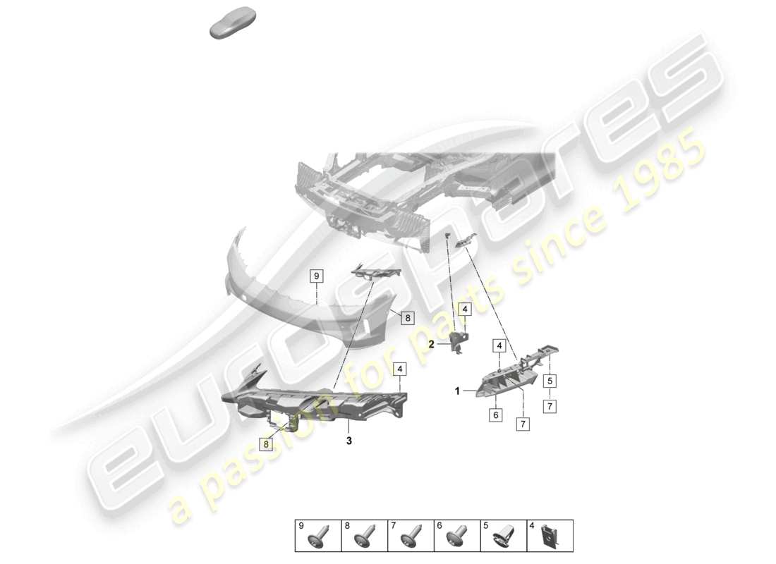 porsche 2026 (taycan 9j1-2) stoßfänger vorne befestigungsmaterial teilediagramm