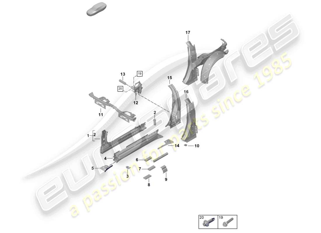 porsche 2024 (992-2) schwellerinnenseitenteil, innere b-säule teilediagramm