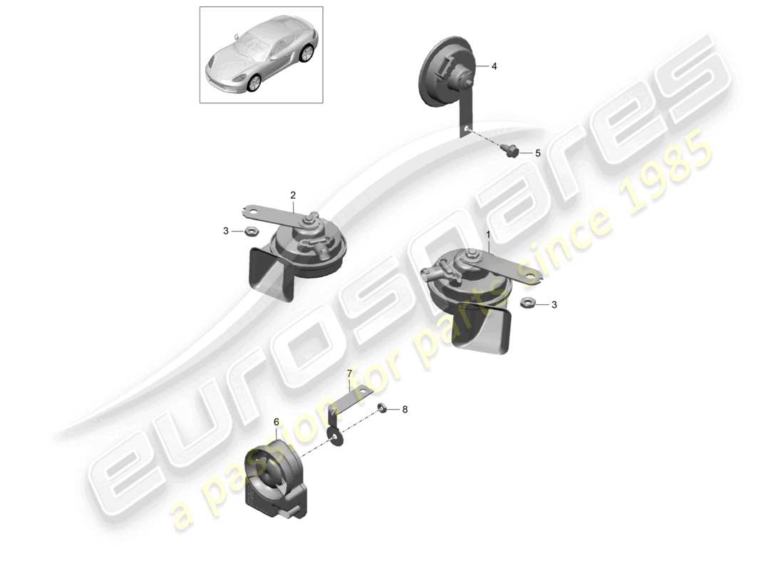 porsche 2021 (718 cayman) fanfare signalhupen alarmanlage teilediagramm