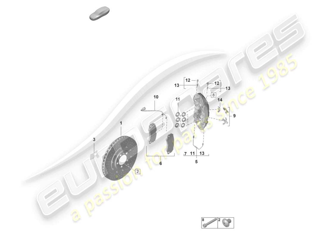 porsche 2021 (992-1 gt3/rs/st) scheibenbremse pccb vorderachse ersatzteildiagramm