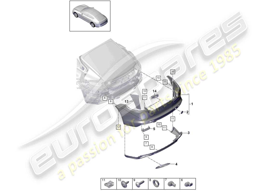 porsche 2021 (panamera 971-1) stoßstange hinten, ersatzteildiagramm