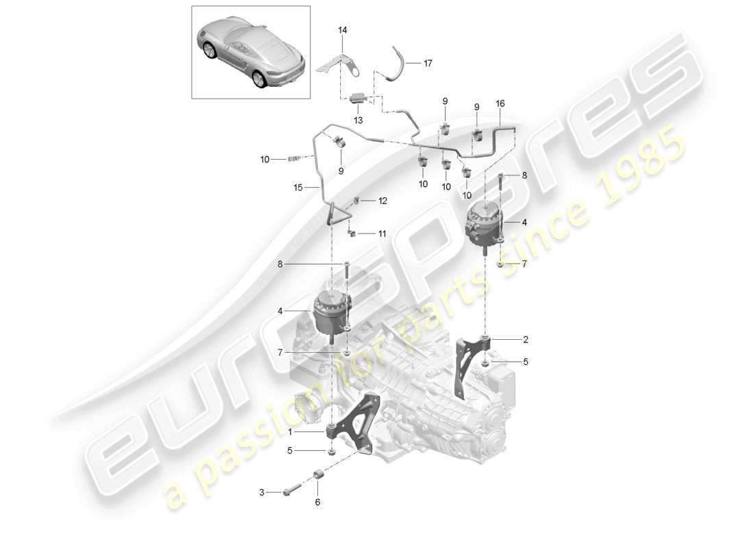 porsche 2022 (718 cayman) getriebebefestigung ersatzteildiagramm