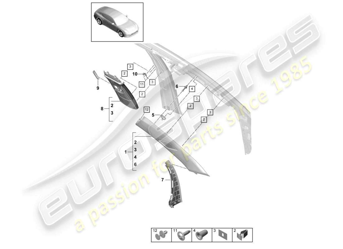porsche 2021 (panamera 971-1) verkleidung obere a-säule b-säule teilediagramm