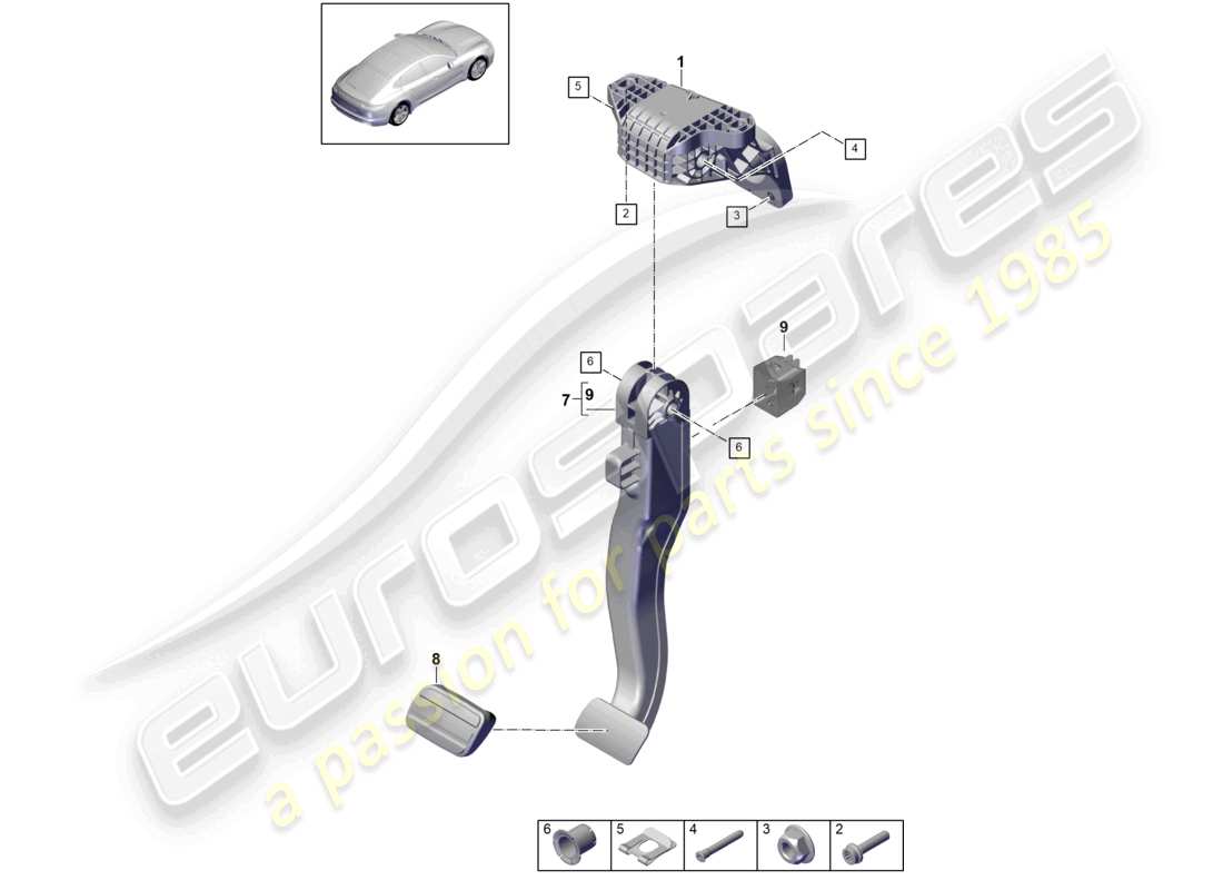 porsche 2021 (panamera 971-1) brems- und gashebelmechanik - pdk - ersatzteildiagramm