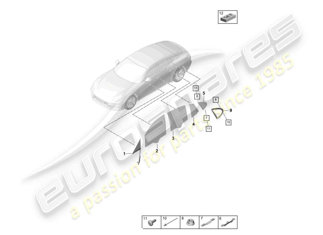 porsche 2021 (panamera 971-1) tür und seitenfenster teilediagramm