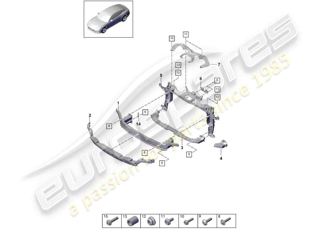 porsche 2021 (panamera 971-1) stoßfängerträger vorne und montagehalterung teilediagramm