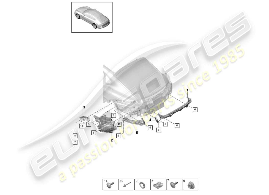 porsche 2021 (panamera 971-1) befestigungsteile heckstoßstange ersatzteildiagramm
