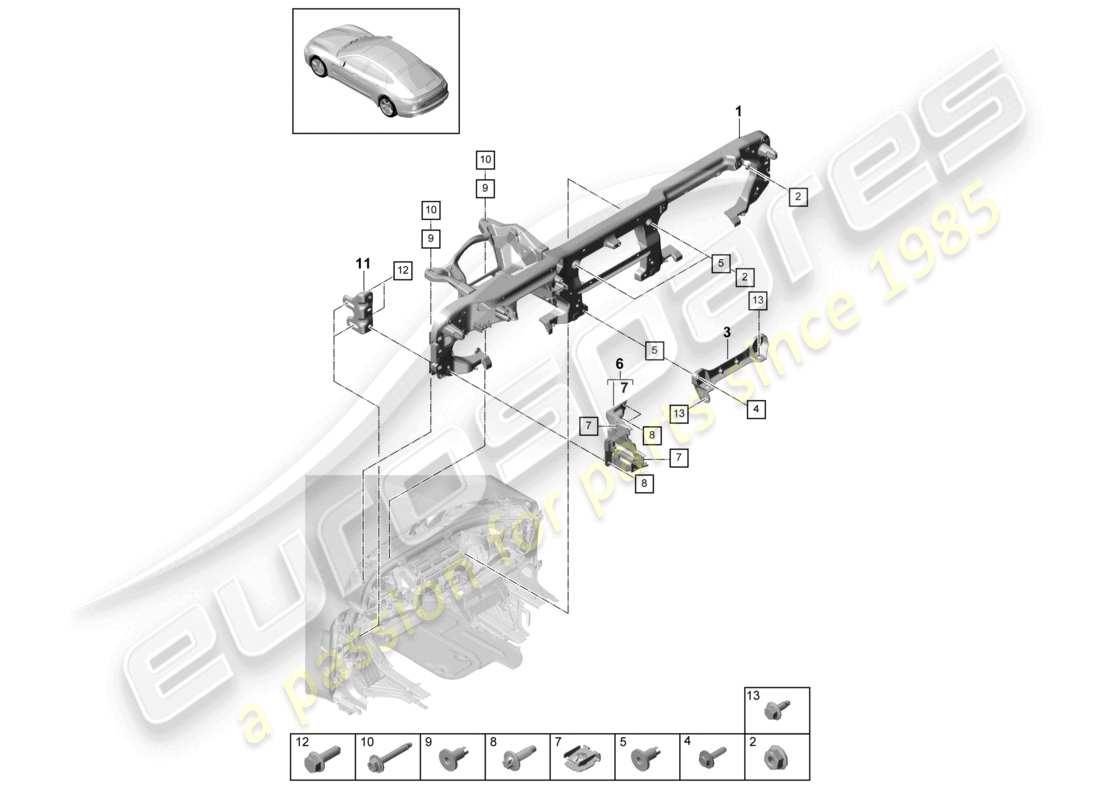porsche 2021 (panamera 971-1) montagehalterung halterung instrumententafelverkleidung teilediagramm