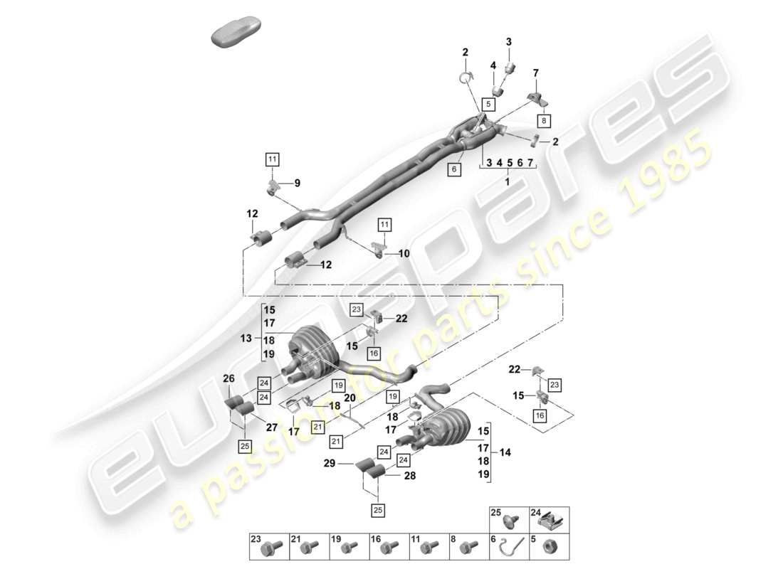 porsche 2022 (panamera 971-2) abgasanlage sportversion vorschalldämpfer nachschalldämpfer endrohr teilediagramm