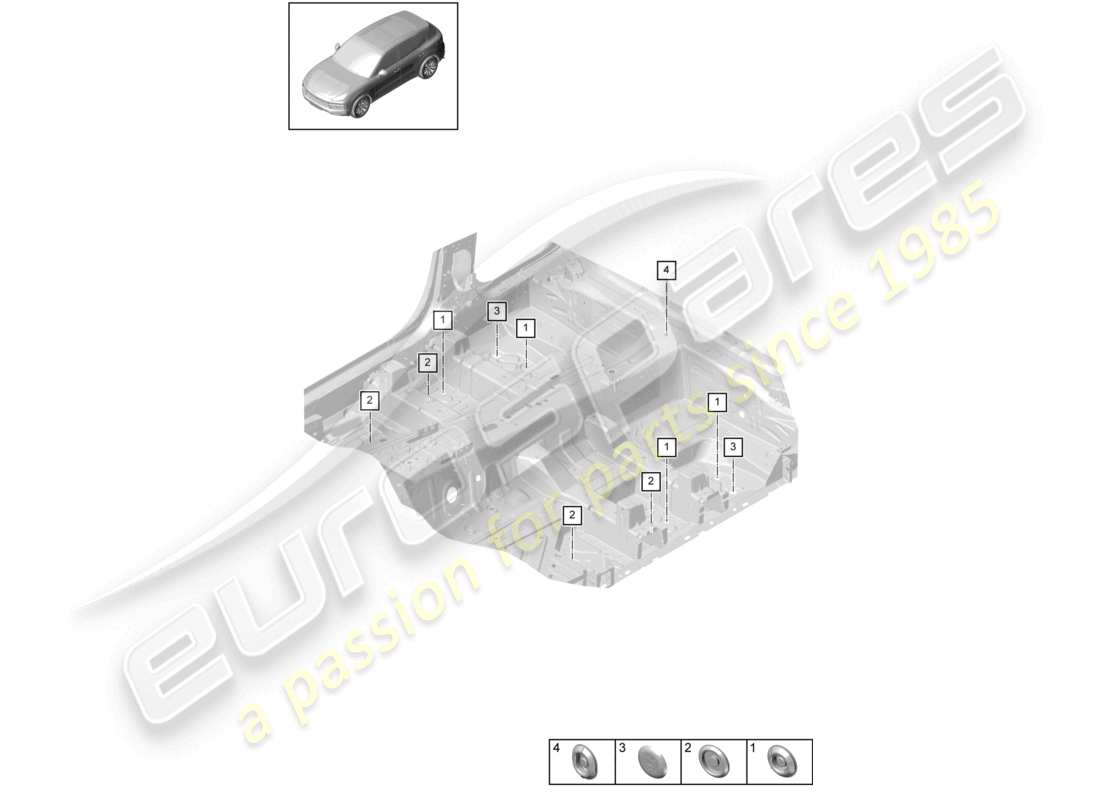 porsche 2025 (cayenne e3 pa) stopfen innen unterboden vorne teilediagramm