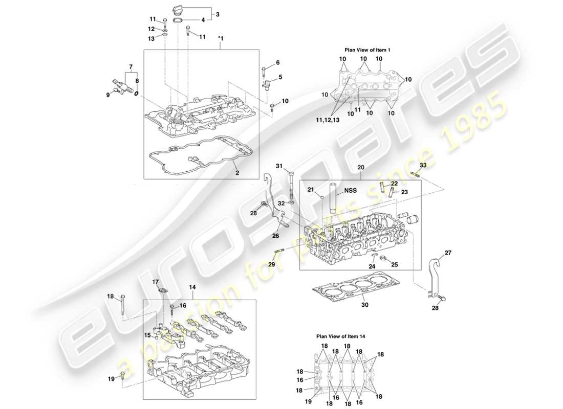 aston martin cygnet (2012) zylinderkopf teilediagramm