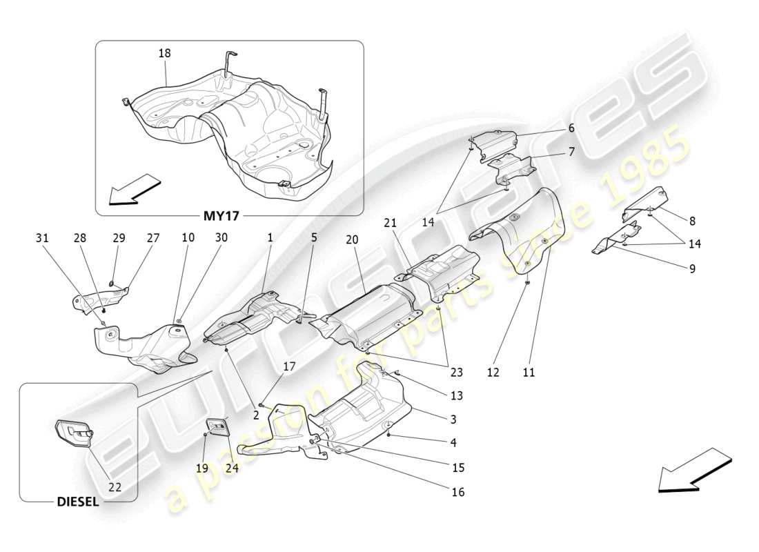 maserati ghibli (2018) wärmeisolierende paneele teilediagramm