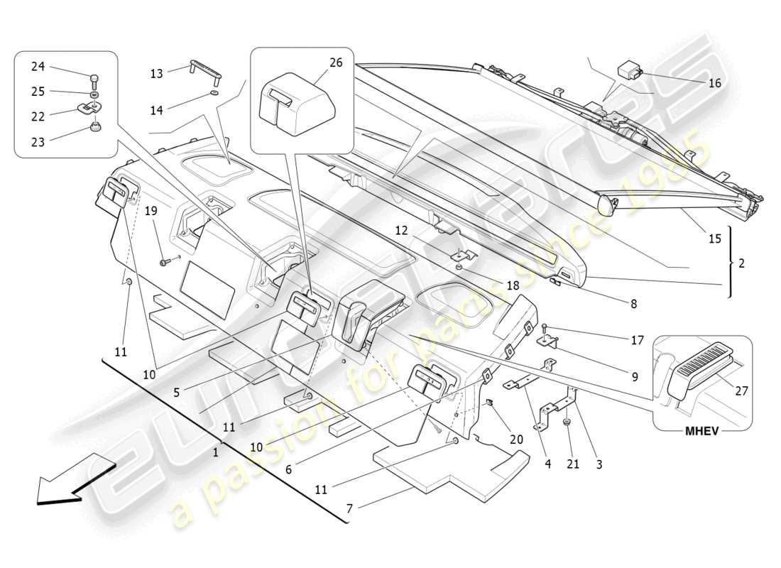 maserati ghibli (2017) hintere hauablage ersatzteildiagramm