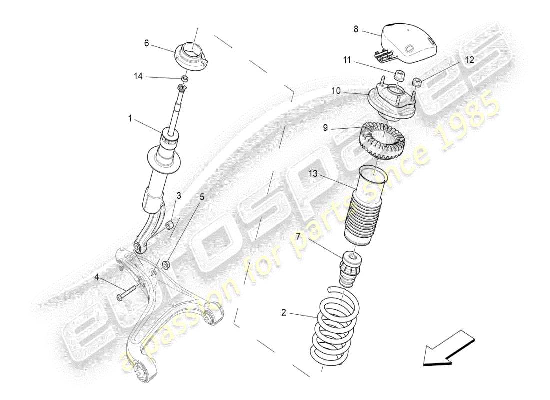 maserati ghibli (2019) vordere stossdämpfereinrichtungen teilediagramm