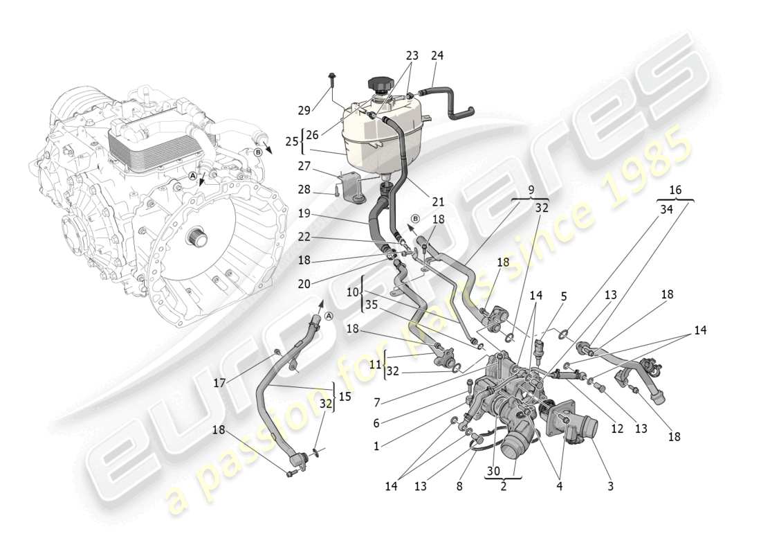 maserati mc20 cielo (2023) kühlsystem: nähre und leitungen ersatzteildiagramm