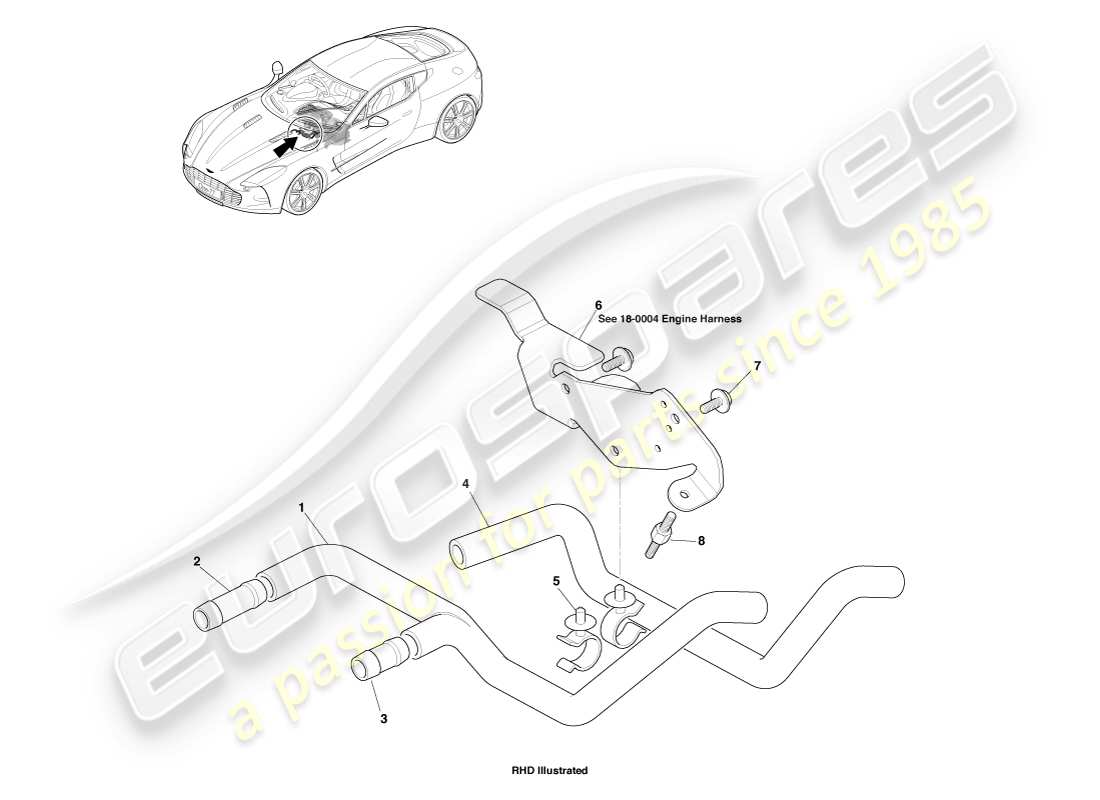 aston martin one-77 (2011) kühlmittelschläuche - teilediagramm