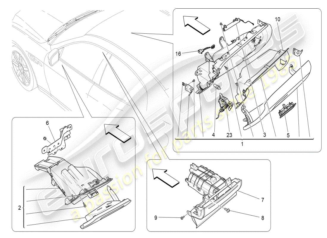 maserati ghibli (2020) handschuhfächer teilediagramm