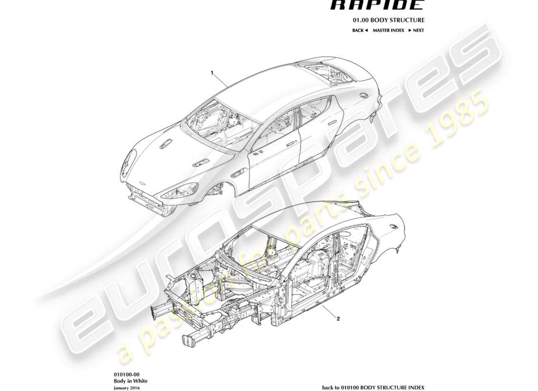 aston martin rapide (2010) teilediagramm der rohkarosserie
