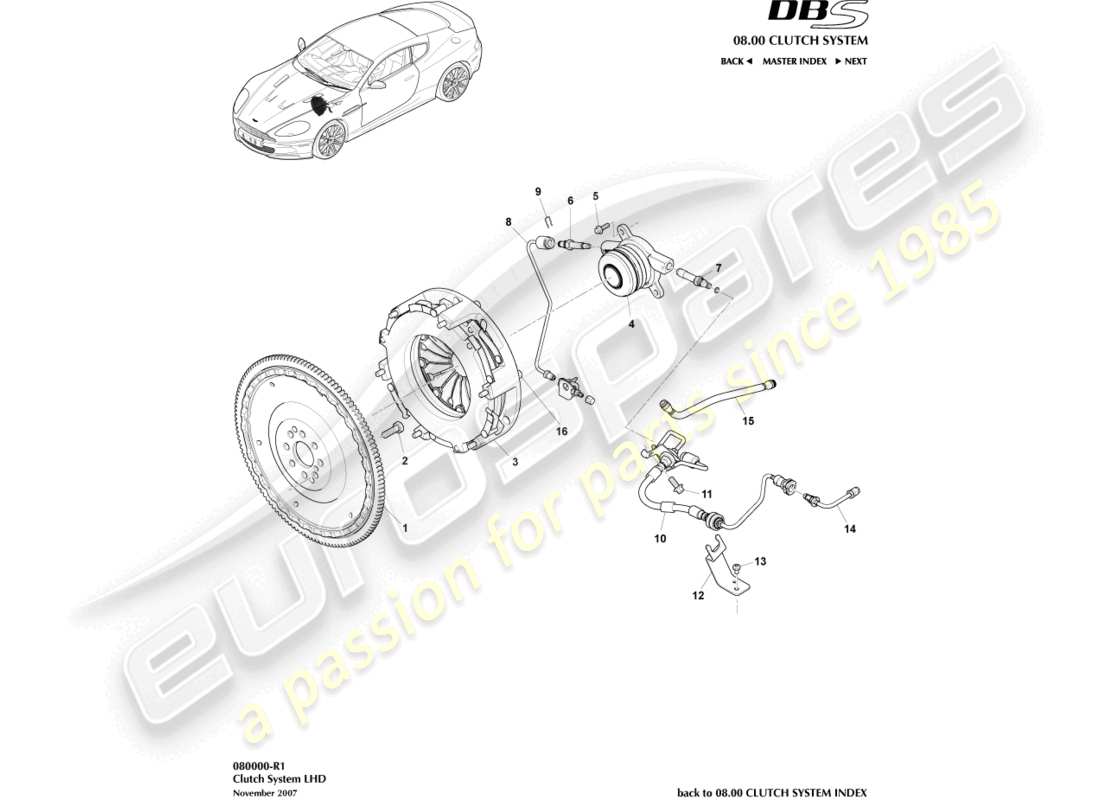 aston martin dbs (2011) kupplungssystem, lhd-ersatzteildiagramm