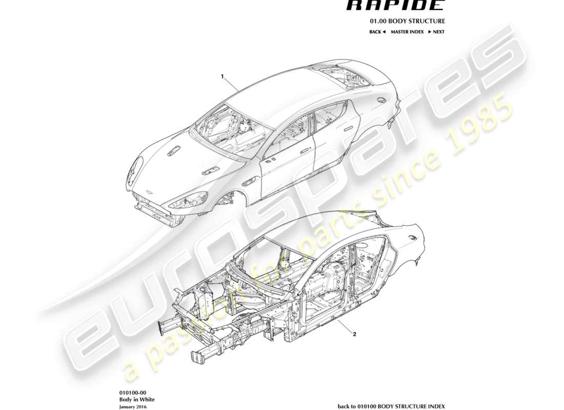 aston martin rapide (2011) teilediagramm der rohkarosserie