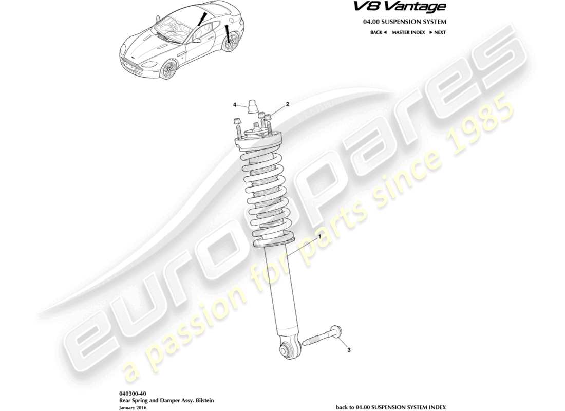 aston martin v8 vantage (2010) hintere feder und dämpfer, bilstein-ersatzteildiagramm