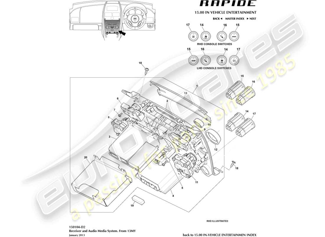 aston martin rapide (2011) mediensystem, 13my im teilediagramm