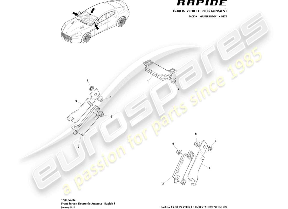 aston martin rapide (2011) elektronische antenne, 13my bis 14.5my ersatzteildiagramm