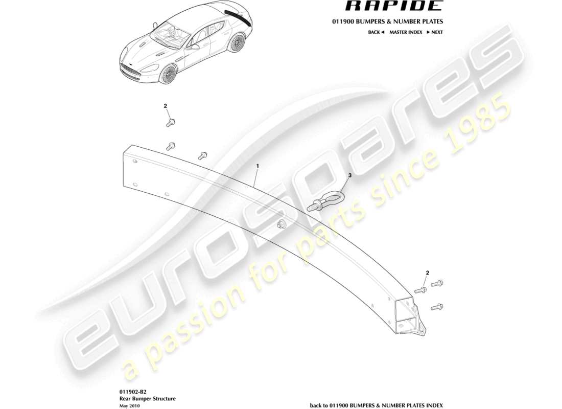 aston martin rapide (2010) teilediagramm der heckstoßstangenstruktur