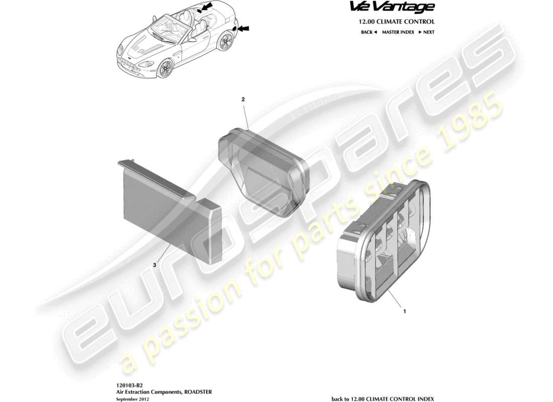aston martin v12 vantage (2012) luftabsaugkomponenten, roadster-teilediagramm