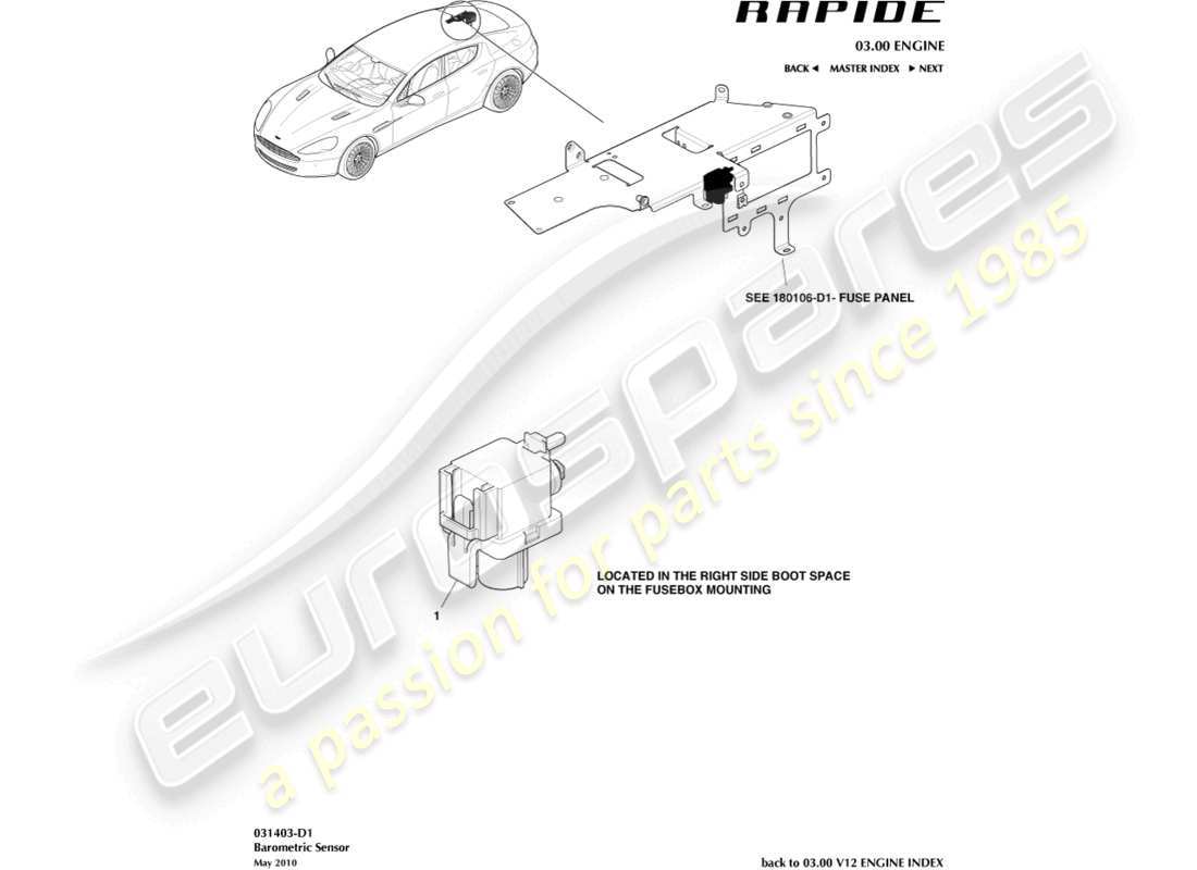 aston martin rapide (2011) teilediagramm des barometrischen sensors