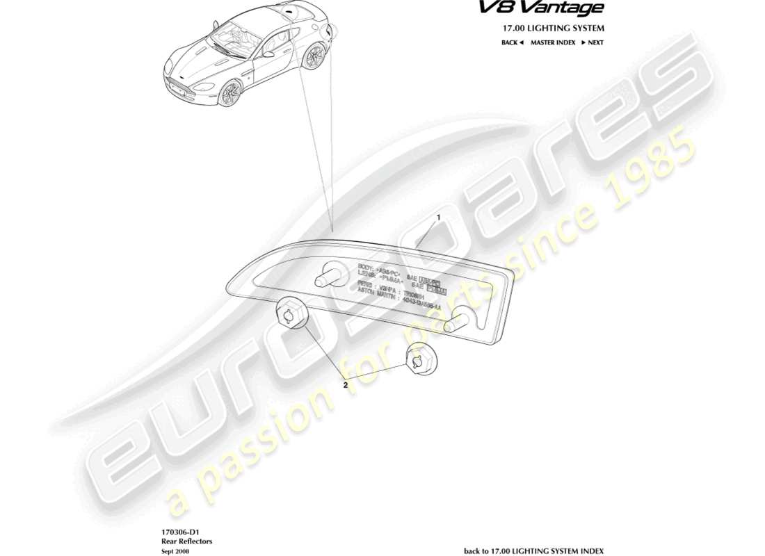 aston martin vantage gt8 (2017) teilediagramm für rückreflektoren