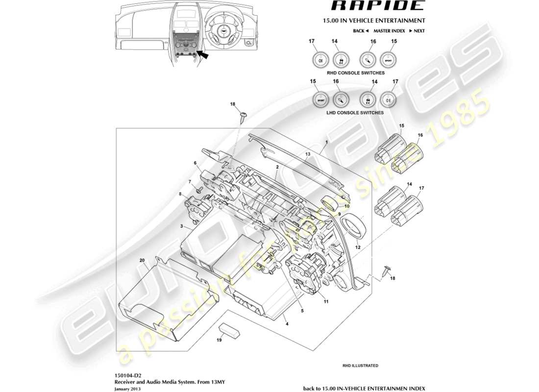 aston martin rapide (2019) mediensystem, 13my im teilediagramm