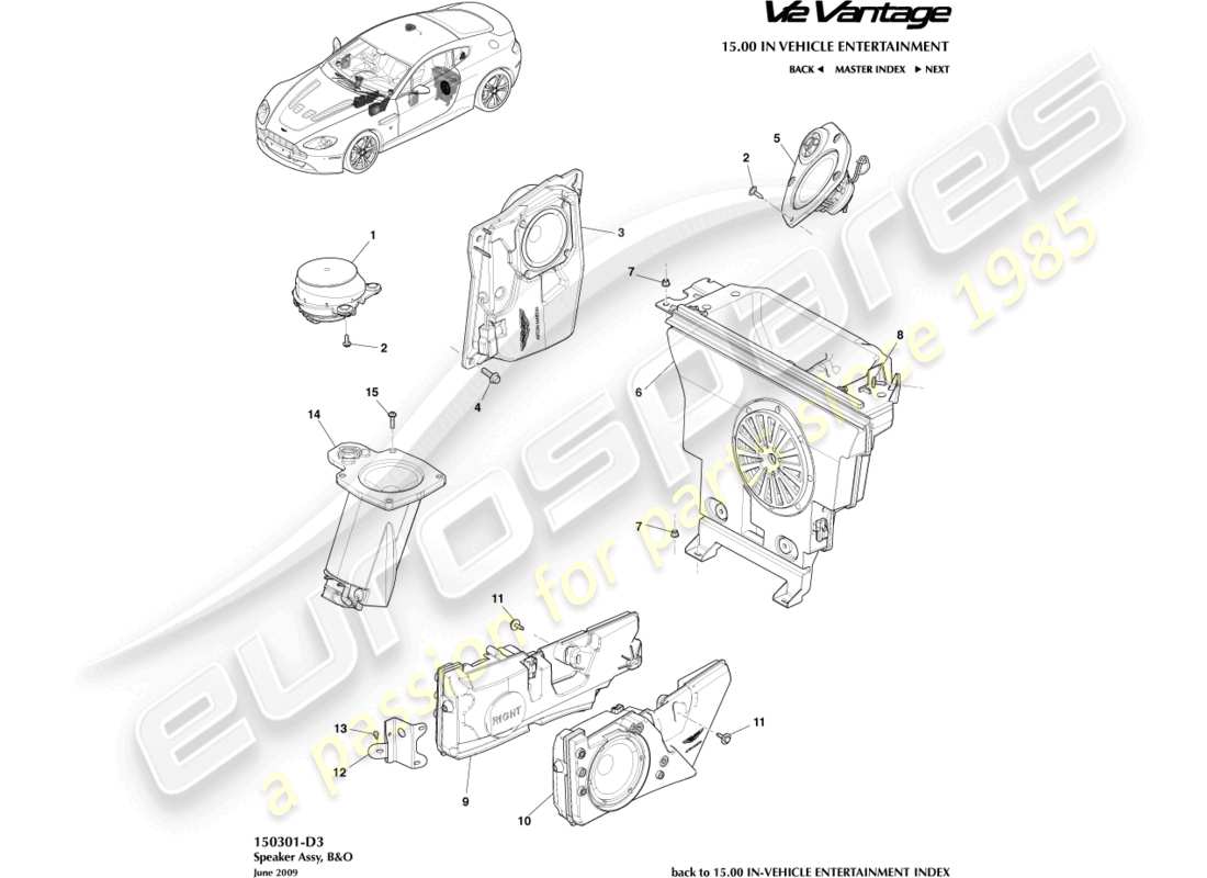 aston martin v12 vantage (2011) lautsprecher, b&o-teilediagramm