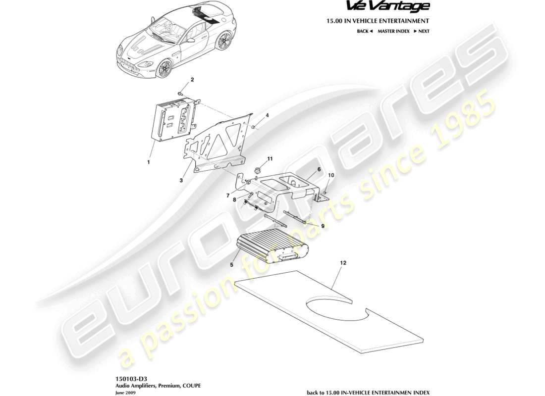 aston martin v12 vantage (2011) premium-verstärker, coupé-teilediagramm