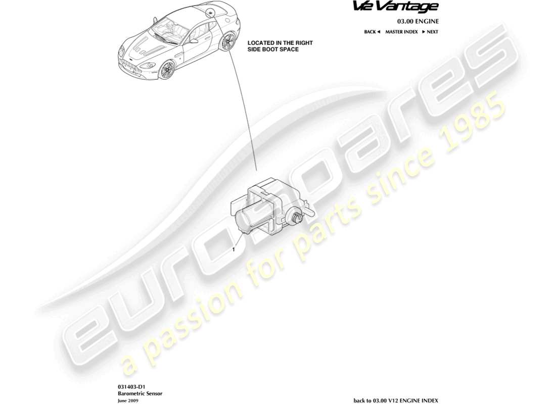 aston martin v12 vantage (2012) teilediagramm des barometrischen sensors