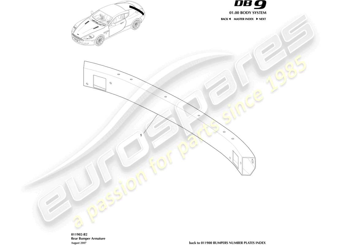 aston martin db9 (2011) anker der hinteren stoßstange teilediagramm