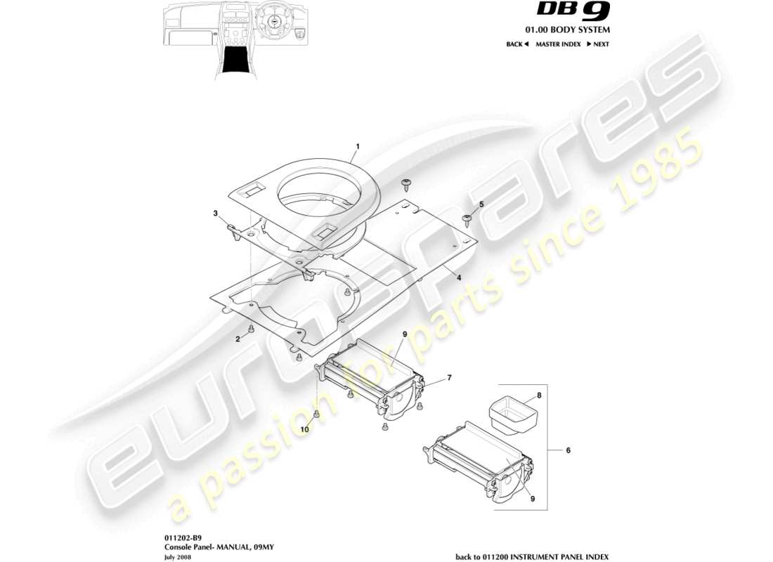 aston martin db9 (2011) vorderkonsole, manuell, 09my teilediagramm