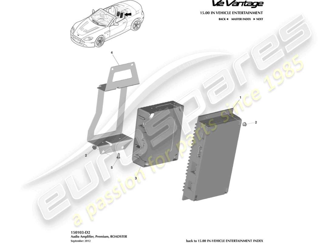 aston martin v12 vantage (2012) premium-verstärker, roadster-teilediagramm