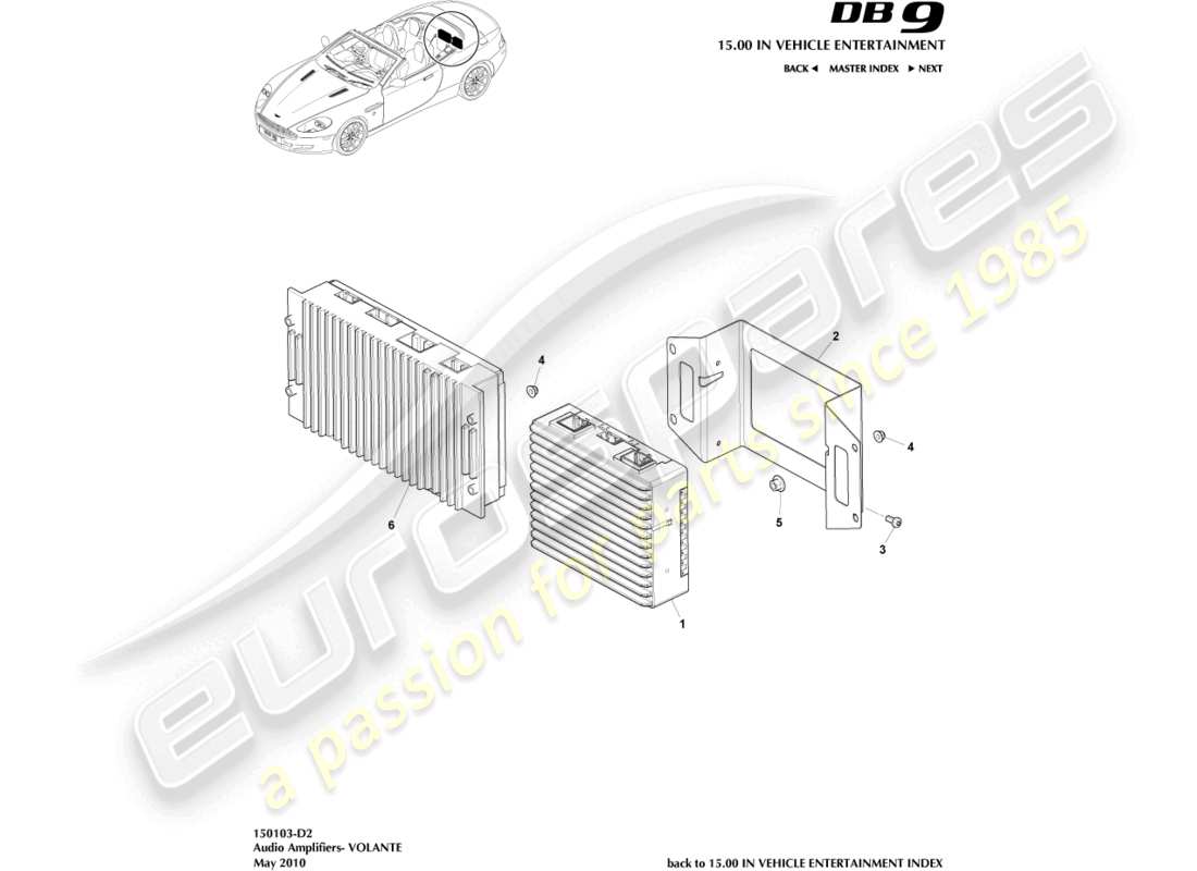 aston martin db9 (2004) verstärker, volante-teilediagramm