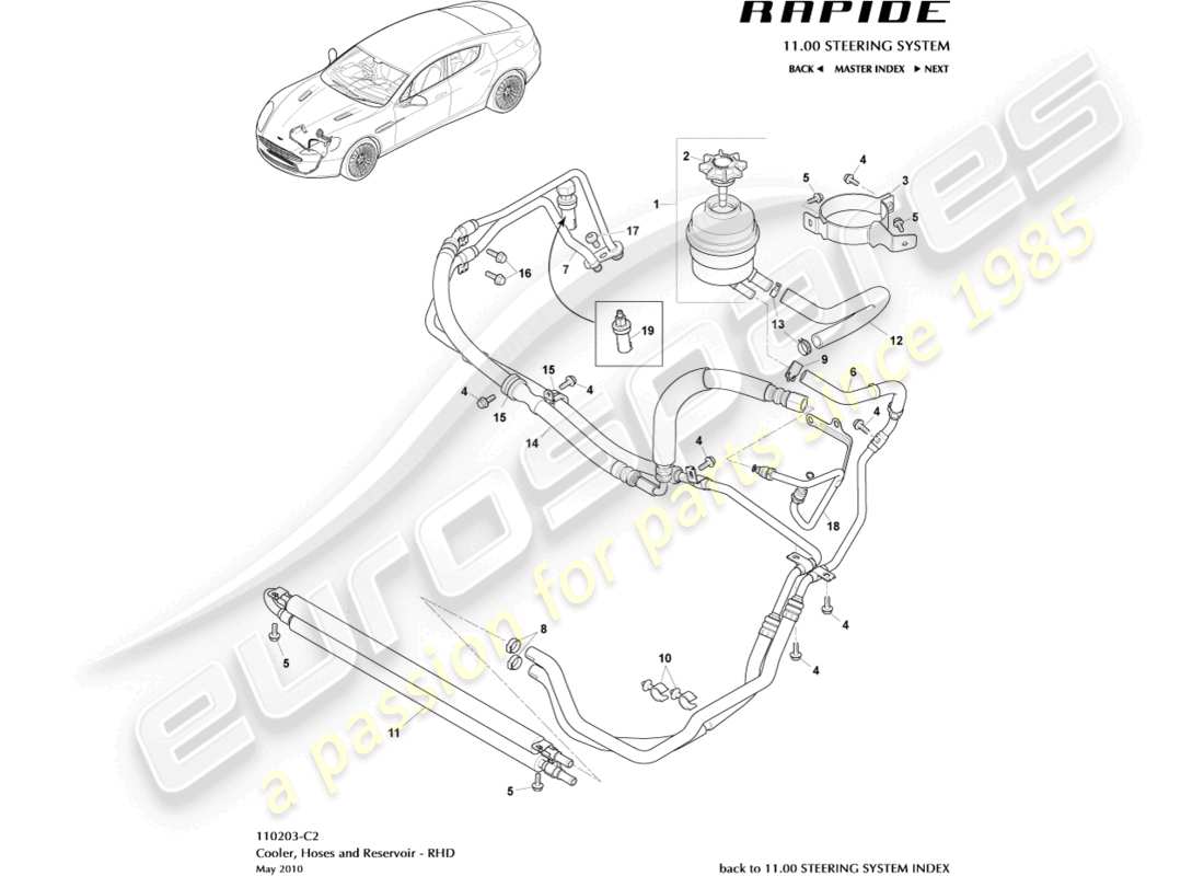 aston martin rapide (2019) pas-schläuche, rhd-ersatzteildiagramm