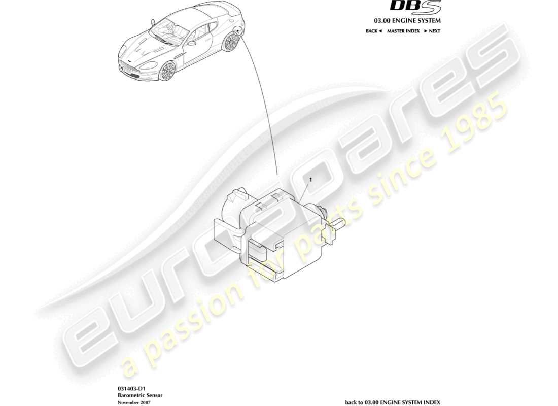 aston martin dbs (2014) teilediagramm des barometrischen sensors