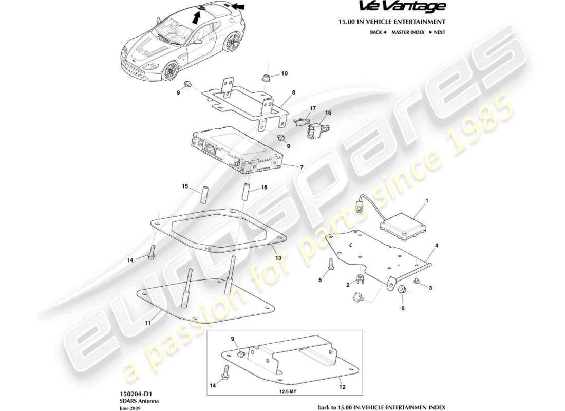 aston martin v12 vantage (2012) sdars-antennenteildiagramm