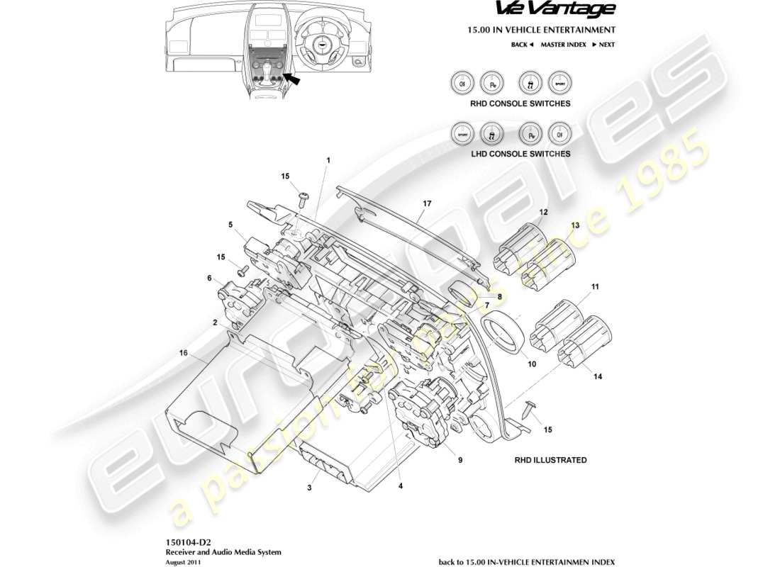 aston martin v12 vantage (2012) teilediagramm für mediensteuerung
